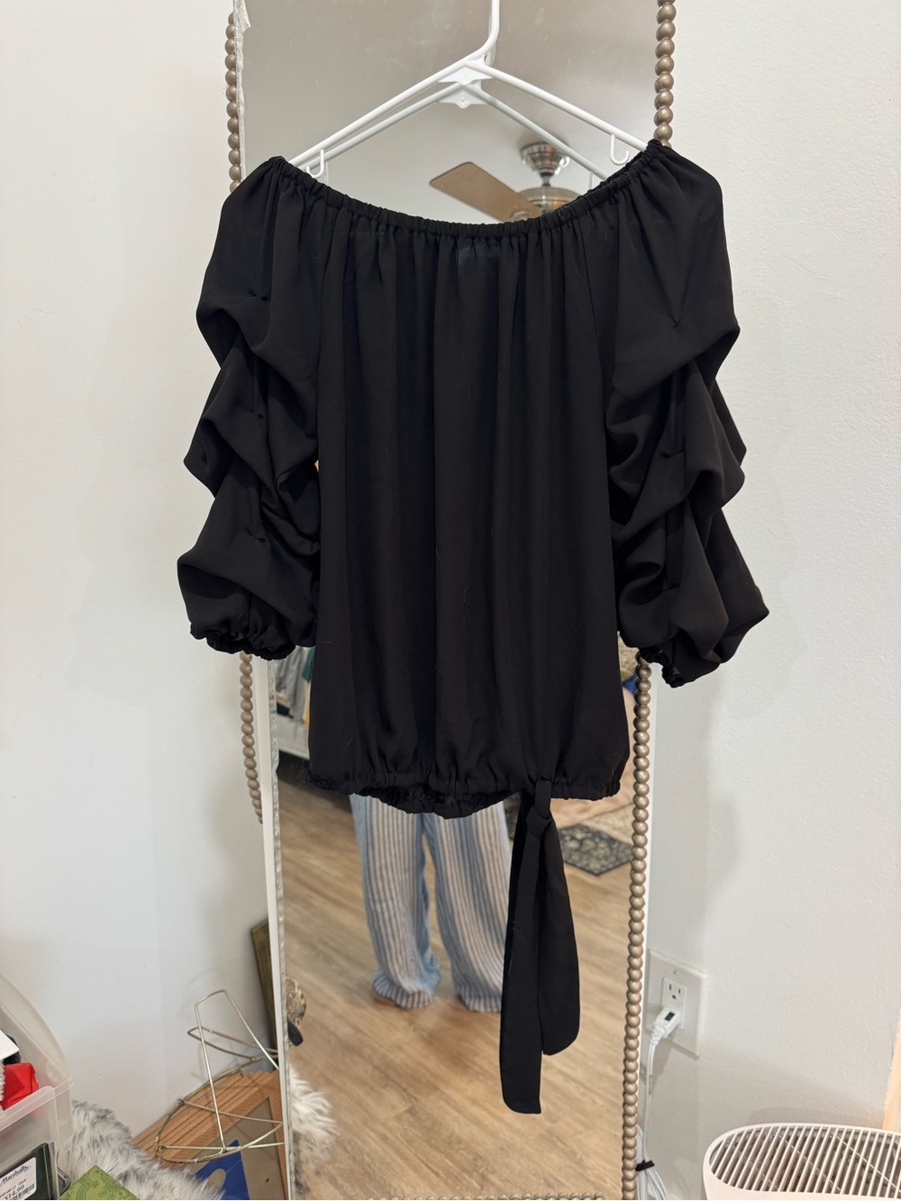 CeCe Black Off-Shoulder Ruffle Sleeve Top Small